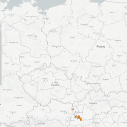 mapa przypadków pryszczycy w europie od 09.01.2025 do 17.04.2025 r.