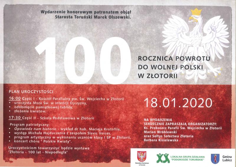 Obchody 100. rocznicy powrotu do Wolnej Polski w Złotorii