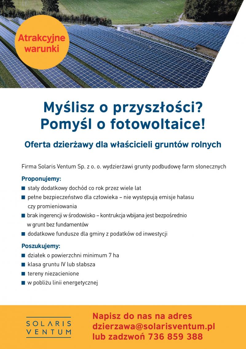 Poszukiwane działki pod budowę elektrowni słonecznej